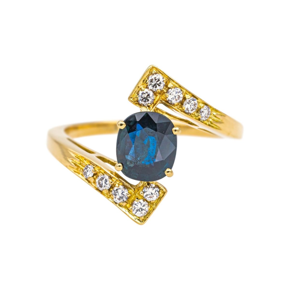 Bague en or jaune, saphir et diamants - Castafiore