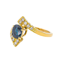 Bague en or jaune, saphir et diamants - Castafiore