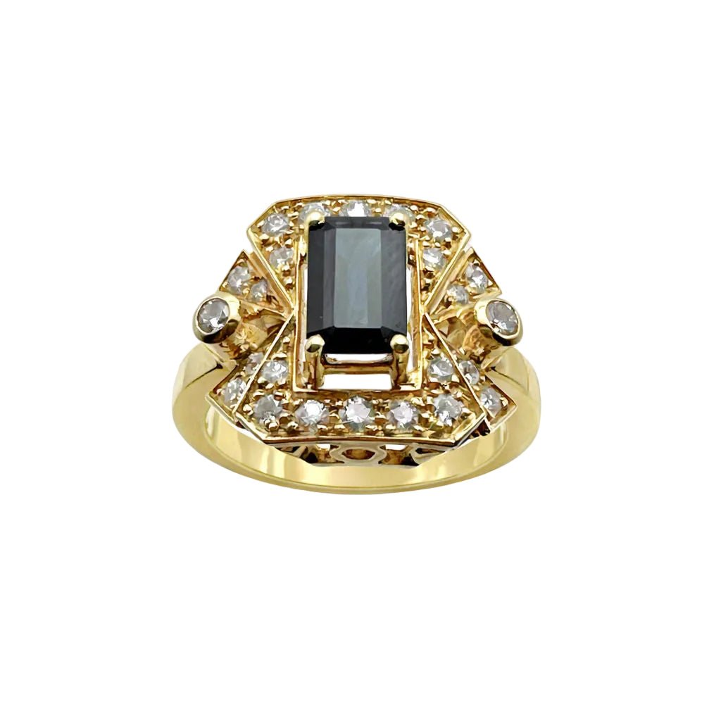 Bague en or jaune, saphir, et diamants - Castafiore