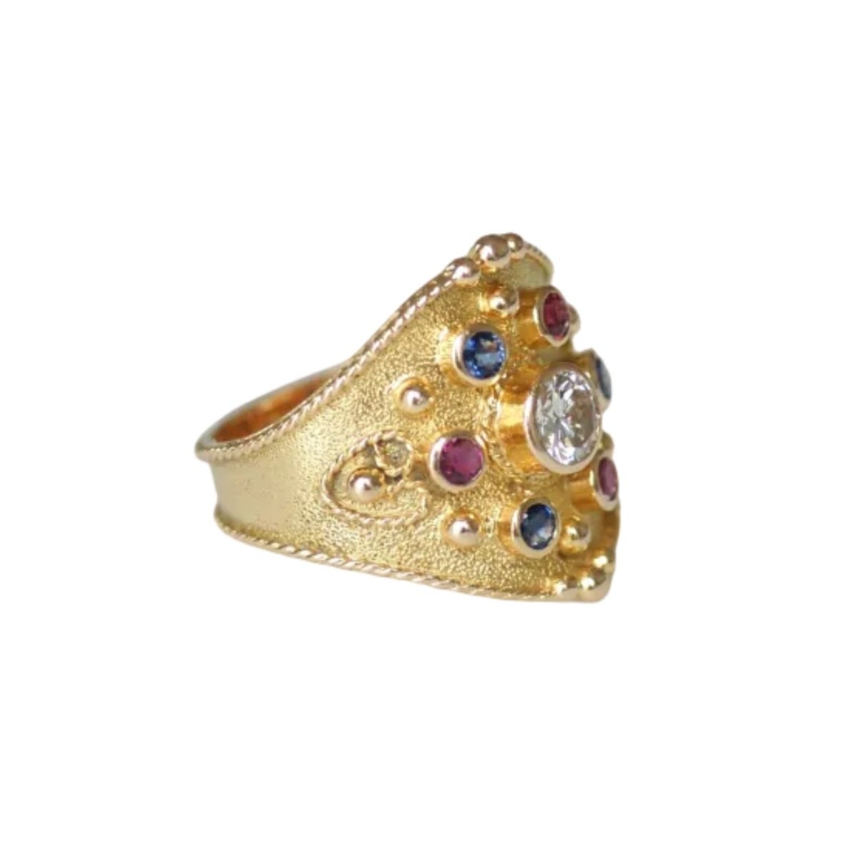 Bague en or jaune, saphir, rubis, et diamant - Castafiore
