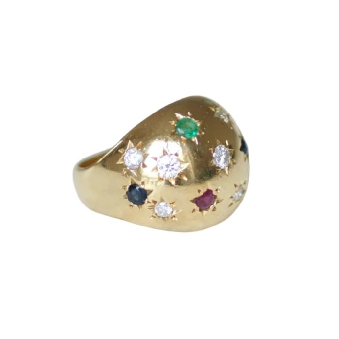 Bague en or jaune, saphirs, émeraudes, rubis, et diamants - Castafiore