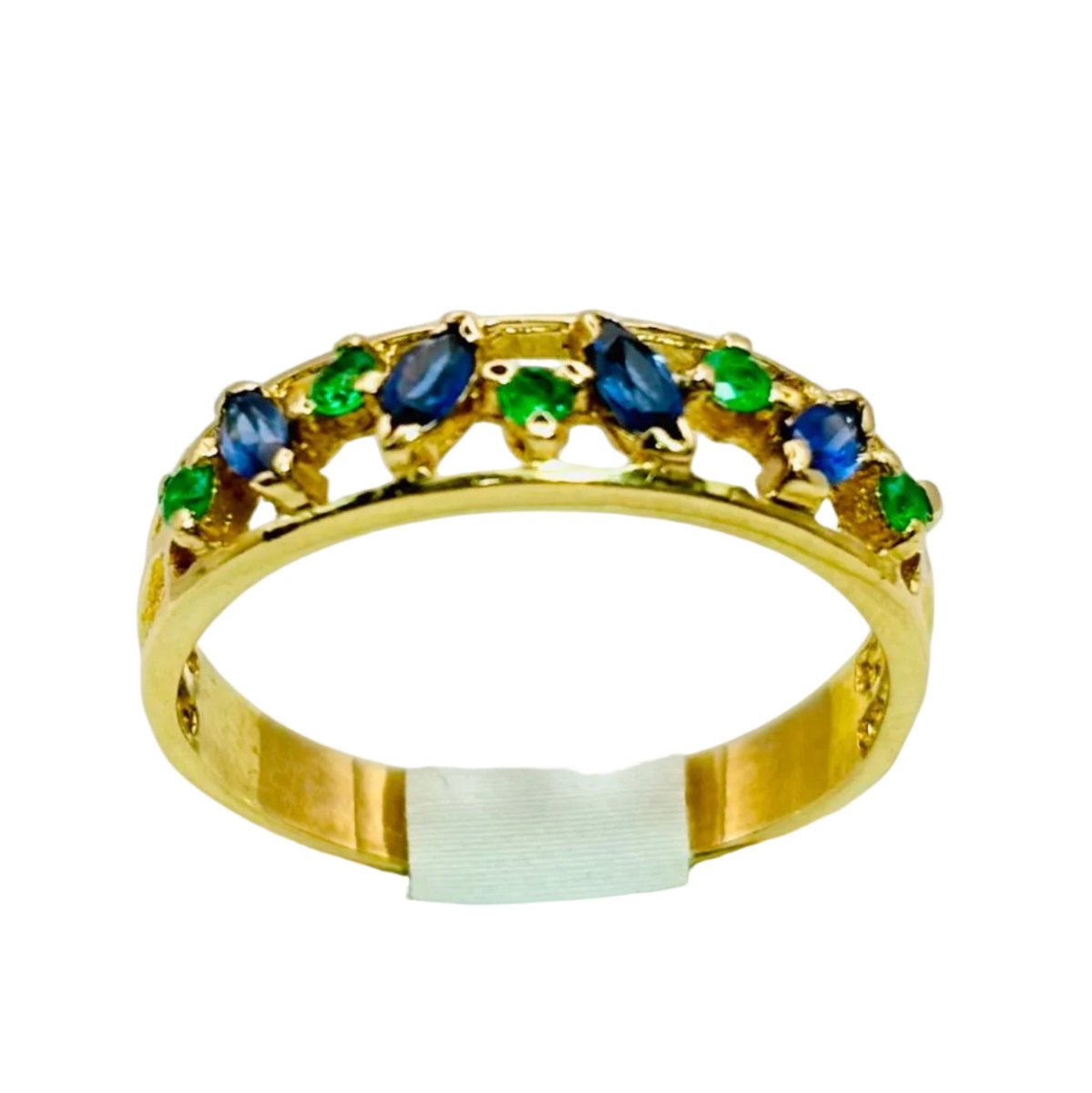 Bague en or jaune, saphirs et émeraudes - Castafiore