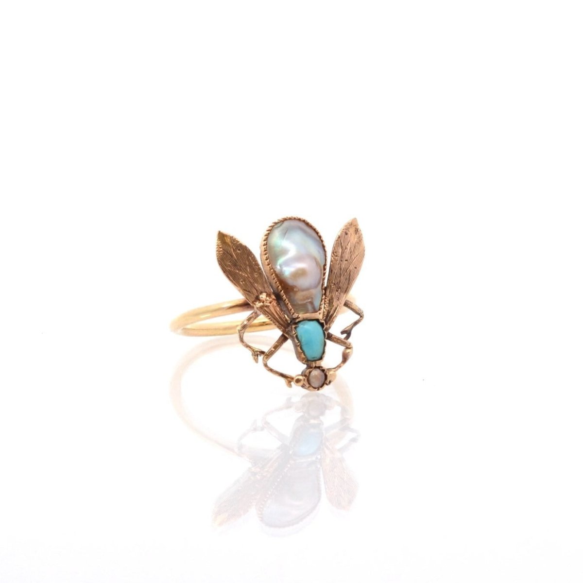 Bague en or jaune, turquoise et perles fines - Castafiore