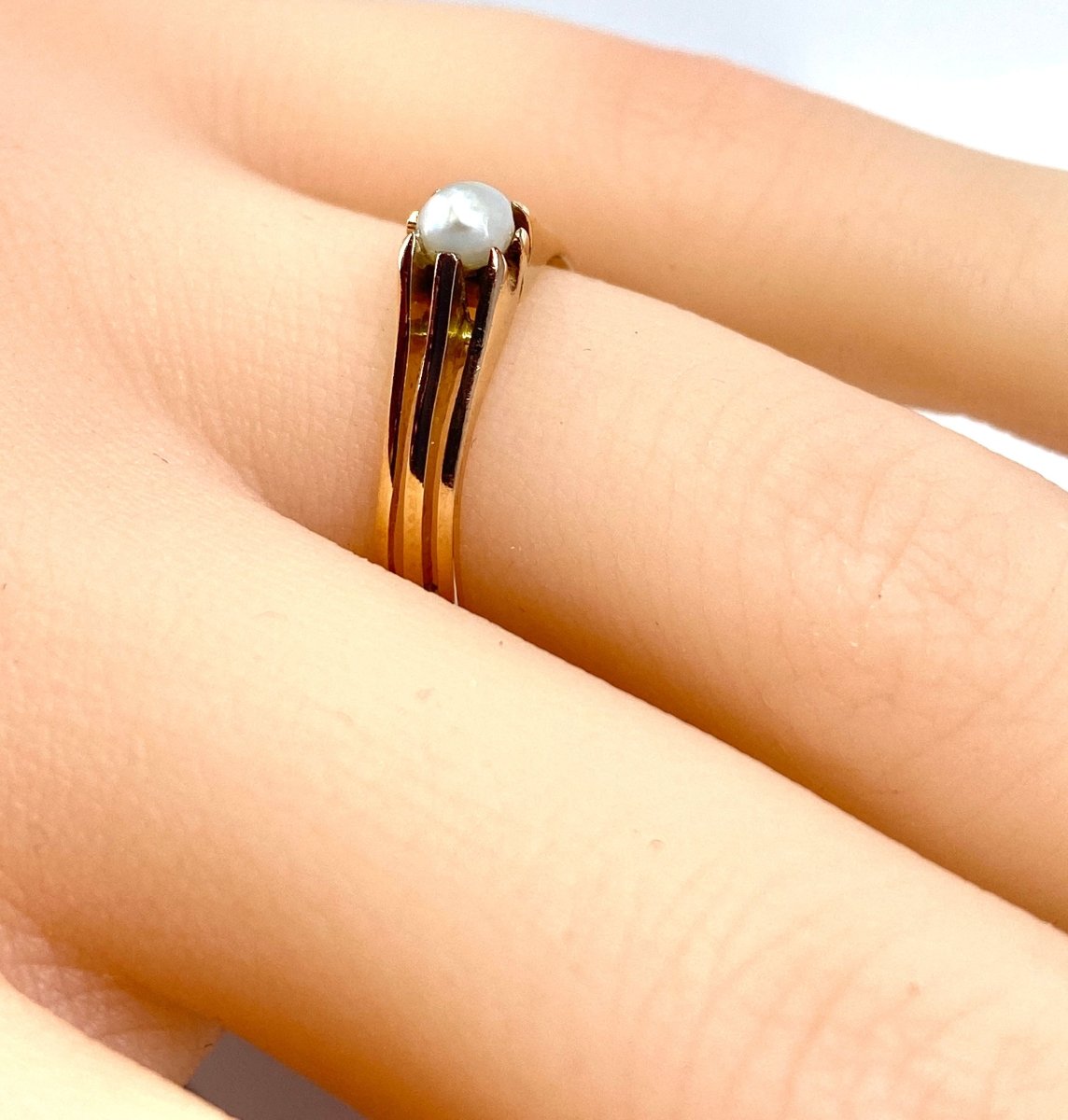 Bague en or rose 18 carats et perle fine, vers 1900 - Castafiore