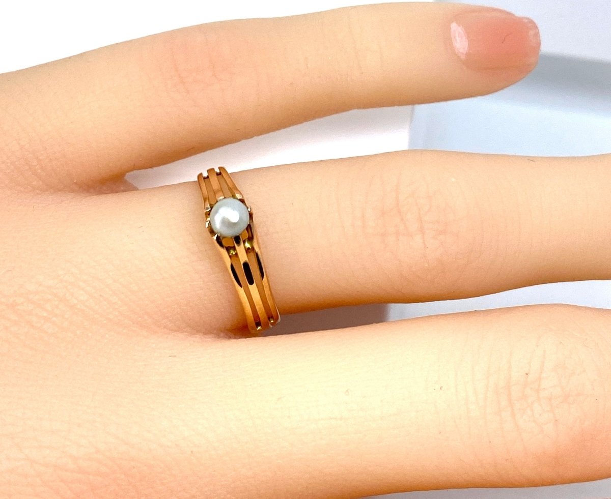 Bague en or rose 18 carats et perle fine, vers 1900 - Castafiore