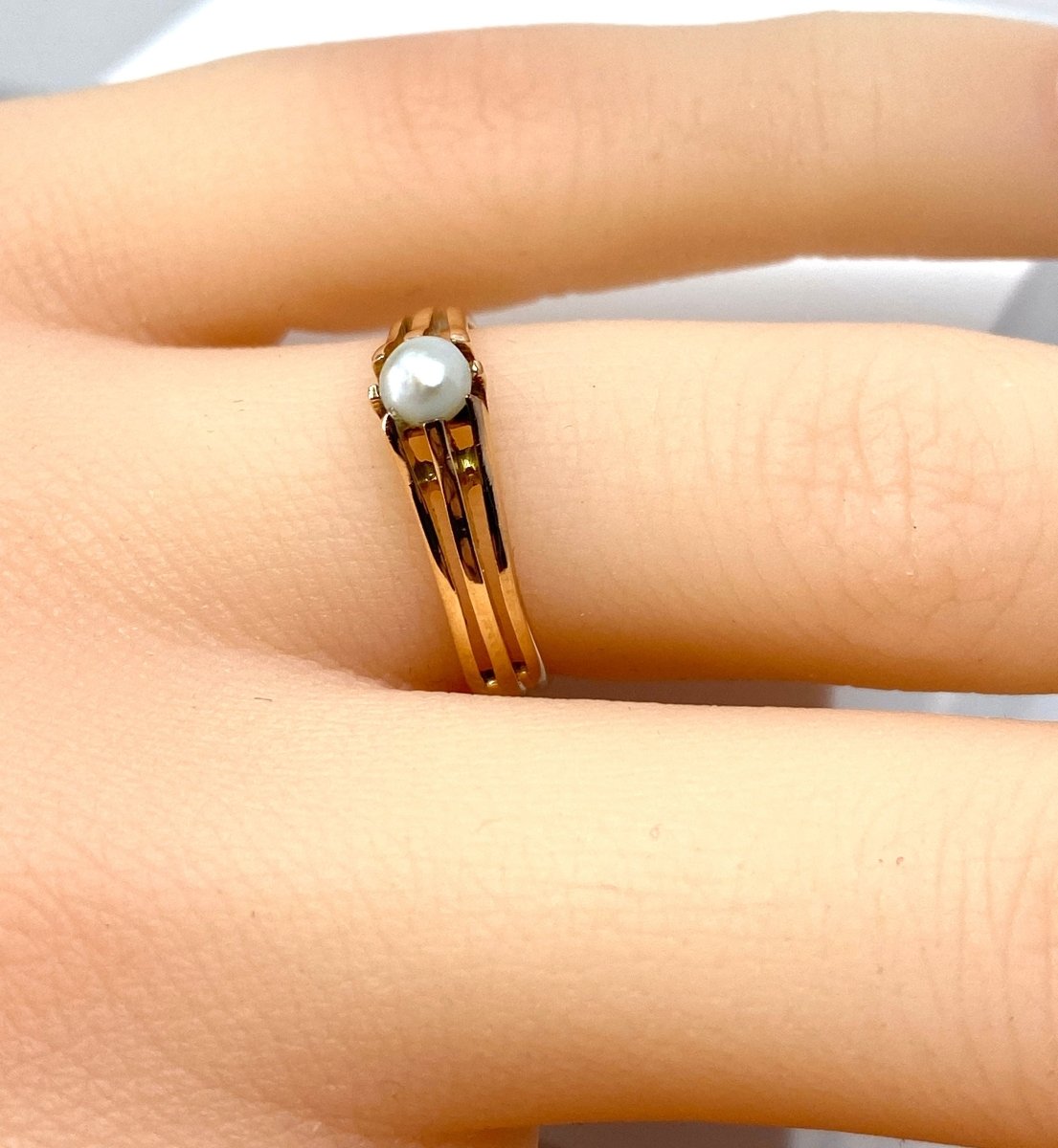 Bague en or rose 18 carats et perle fine, vers 1900 - Castafiore