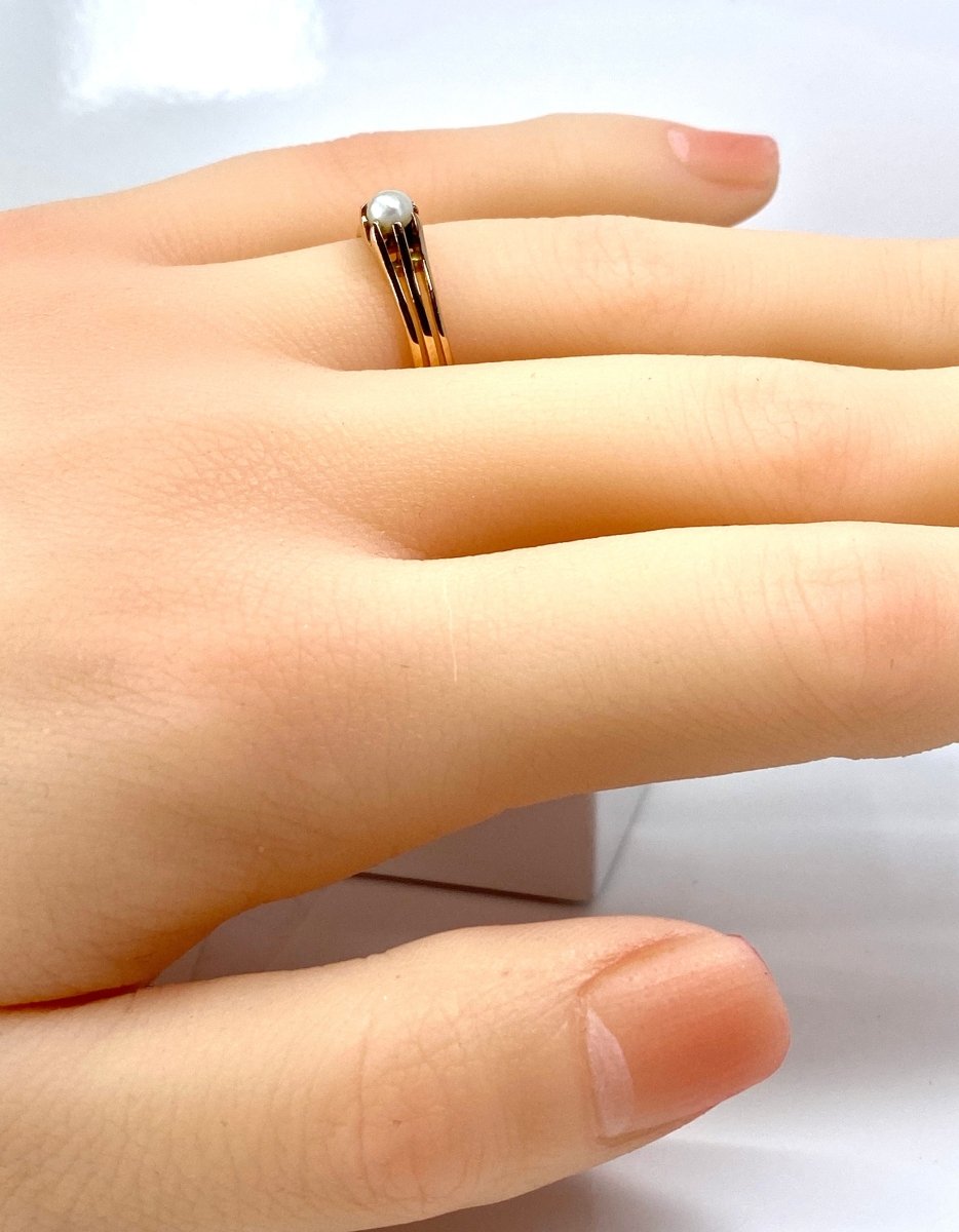Bague en or rose 18 carats et perle fine, vers 1900 - Castafiore