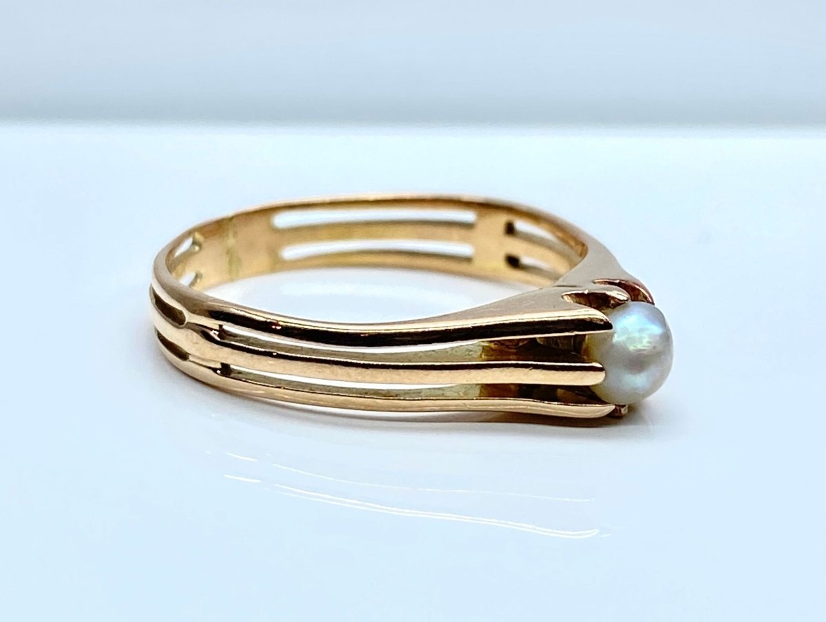 Bague en or rose 18 carats et perle fine, vers 1900 - Castafiore