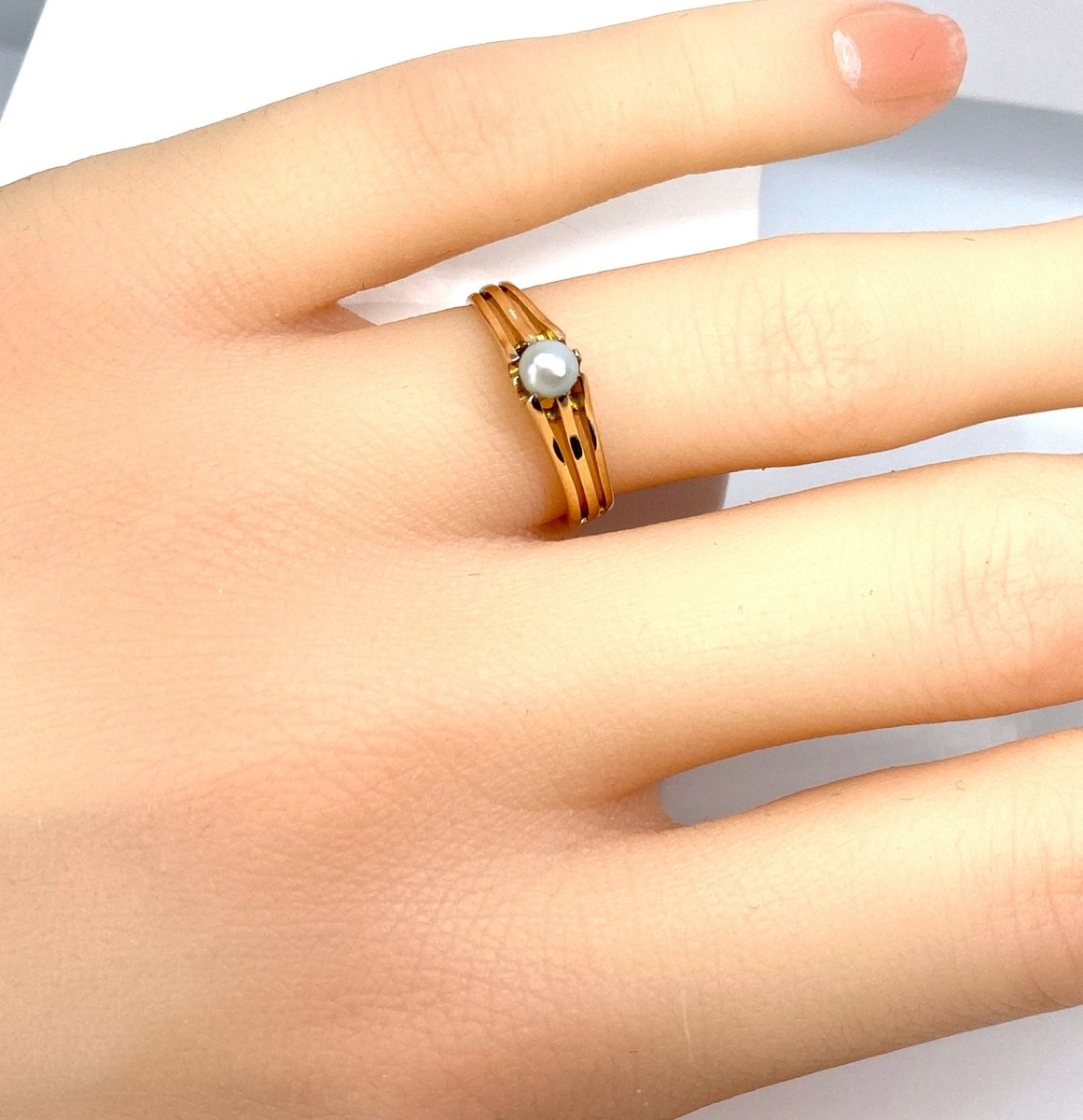 Bague en or rose 18 carats et perle fine, vers 1900 - Castafiore