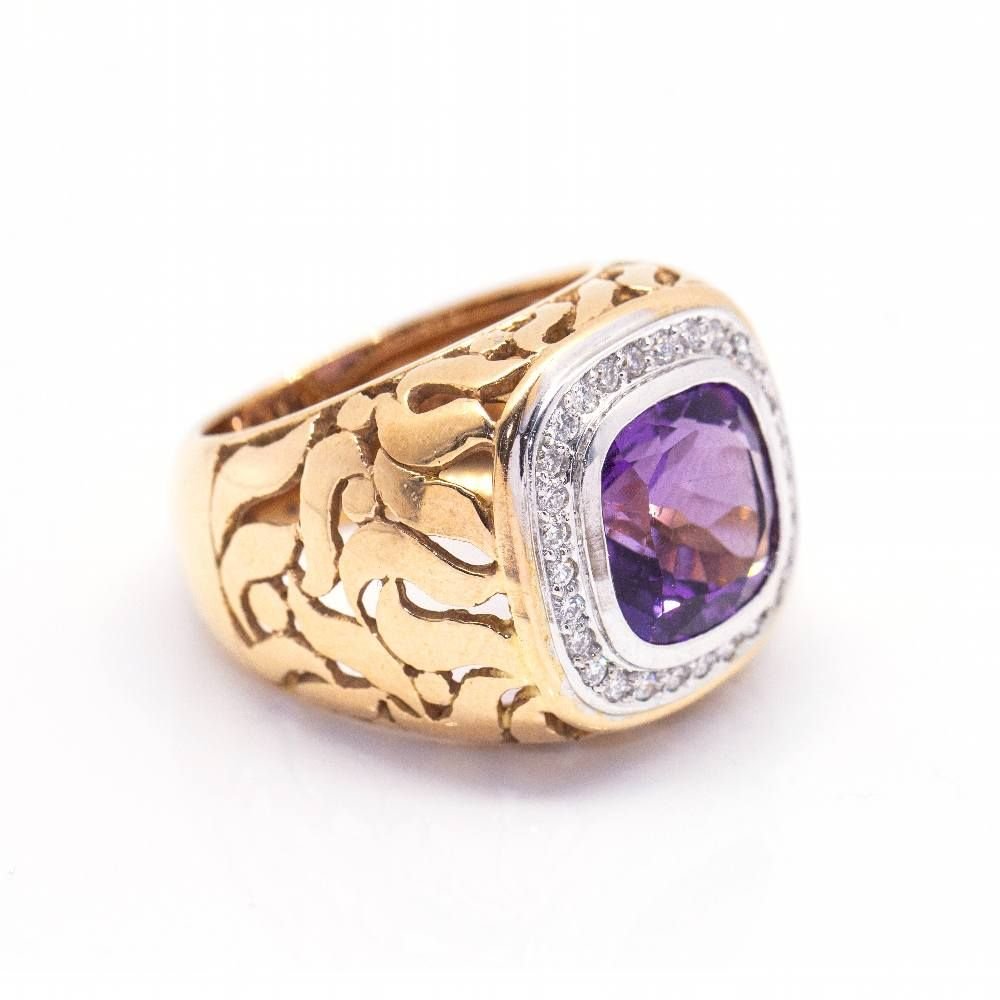 Bague en or rose, or blanc, améthyste et diamants - Castafiore