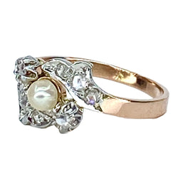 Bague en or rose, perle et diamants - Castafiore