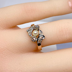 Bague en or rose, perle et diamants - Castafiore