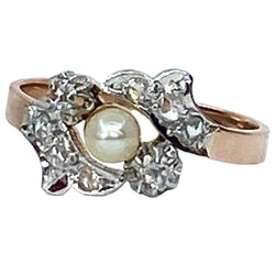 Bague en or rose, perle et diamants - Castafiore