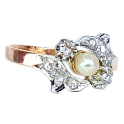 Bague en or rose, perle et diamants - Castafiore