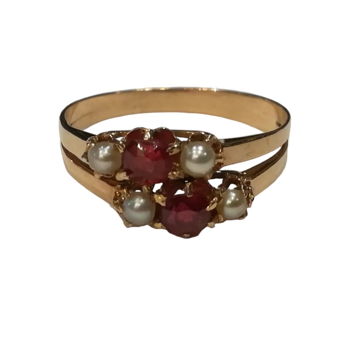 Bague en or rose, perles et grenats - Castafiore