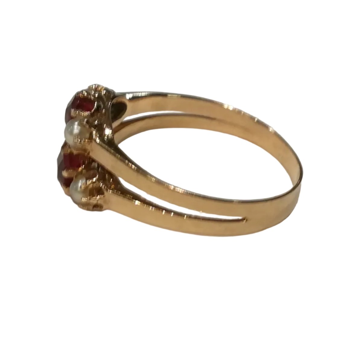 Bague en or rose, perles et grenats - Castafiore