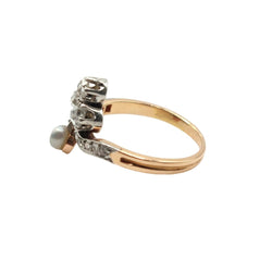 Bague en or rose, platine, perle et diamants - Castafiore