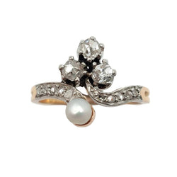 Bague en or rose, platine, perle et diamants - Castafiore