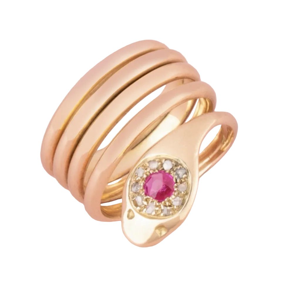 Bague en or rose, rubis et diamants - Castafiore