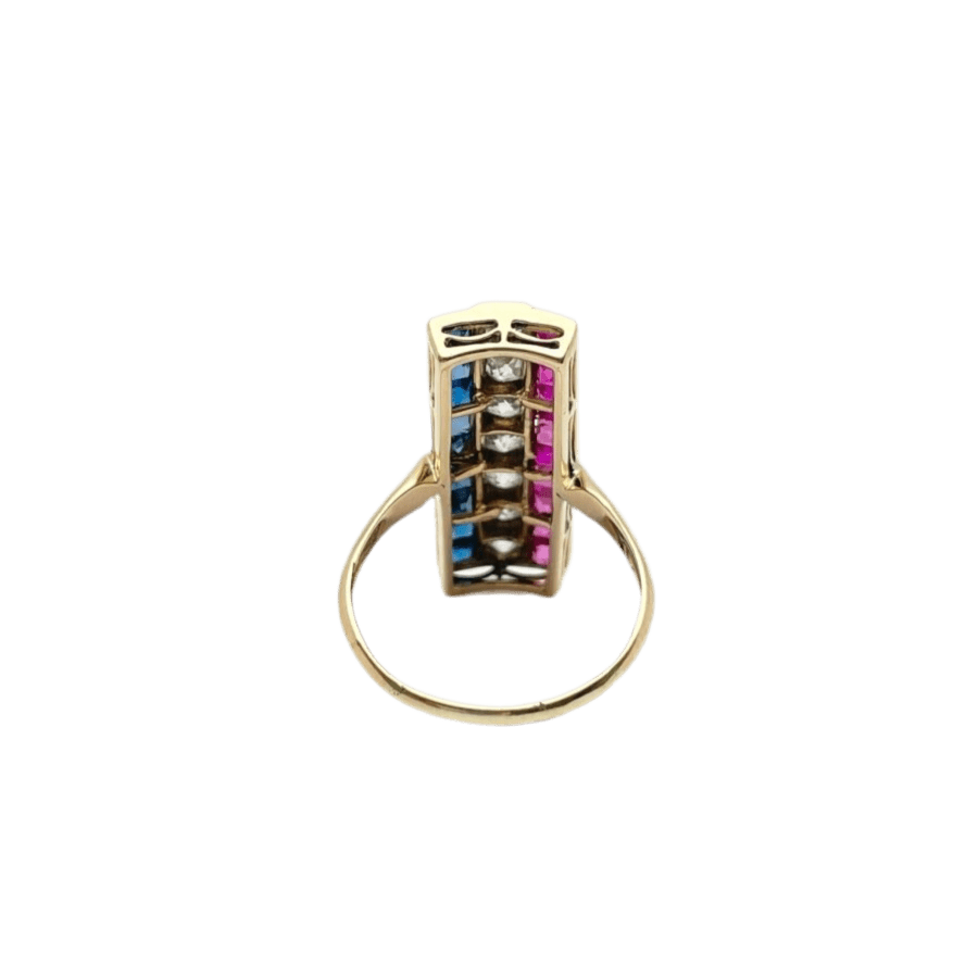 Bague en or rose, saphirs, rubis et diamants - Castafiore