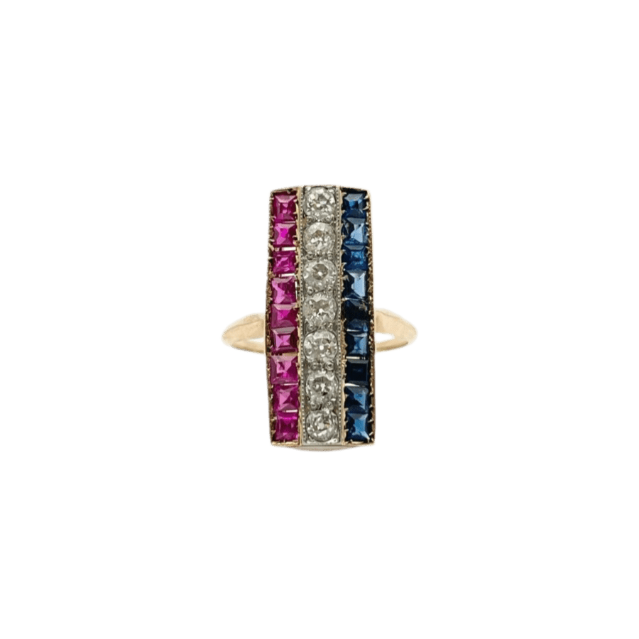 Bague en or rose, saphirs, rubis et diamants - Castafiore