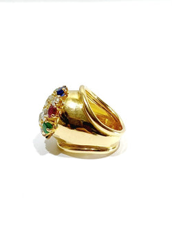 Bague En Or, Rubis, Diamants, Saphirs Et Emeraudes - Castafiore