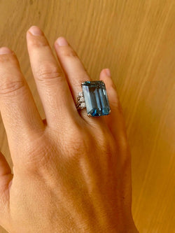 Bague en or vintage certifiée 25 carats aigue - marine diamant Santa Maria - Castafiore