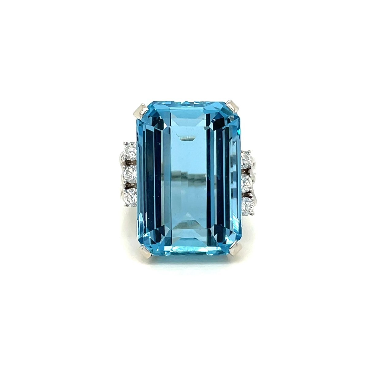 Bague en or vintage certifiée 25 carats aigue - marine diamant Santa Maria - Castafiore