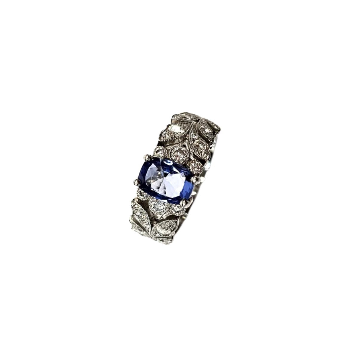 Bague en platine 850, diamants et saphir bleu naturels - Taille EU51 - Castafiore