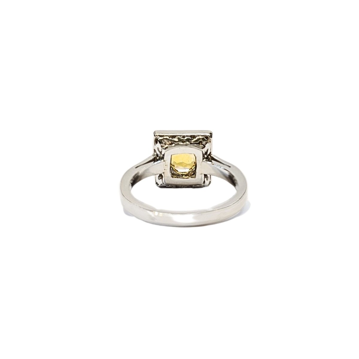 Bague en platine 850, diamants et saphir jaune naturels - Taille EU53 - Castafiore