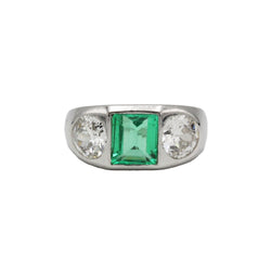 Bague en platine, émeraude et diamants - Castafiore