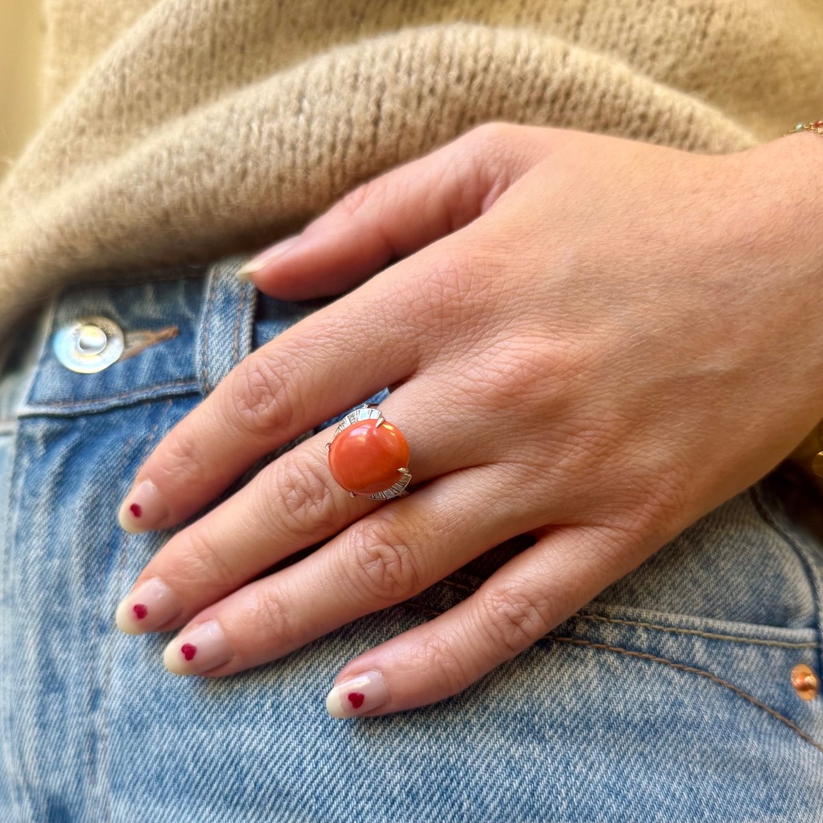 Bague en platine et corail - Castafiore