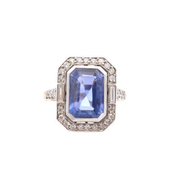 Bague en platine, or blanc, saphir et diamants - Castafiore
