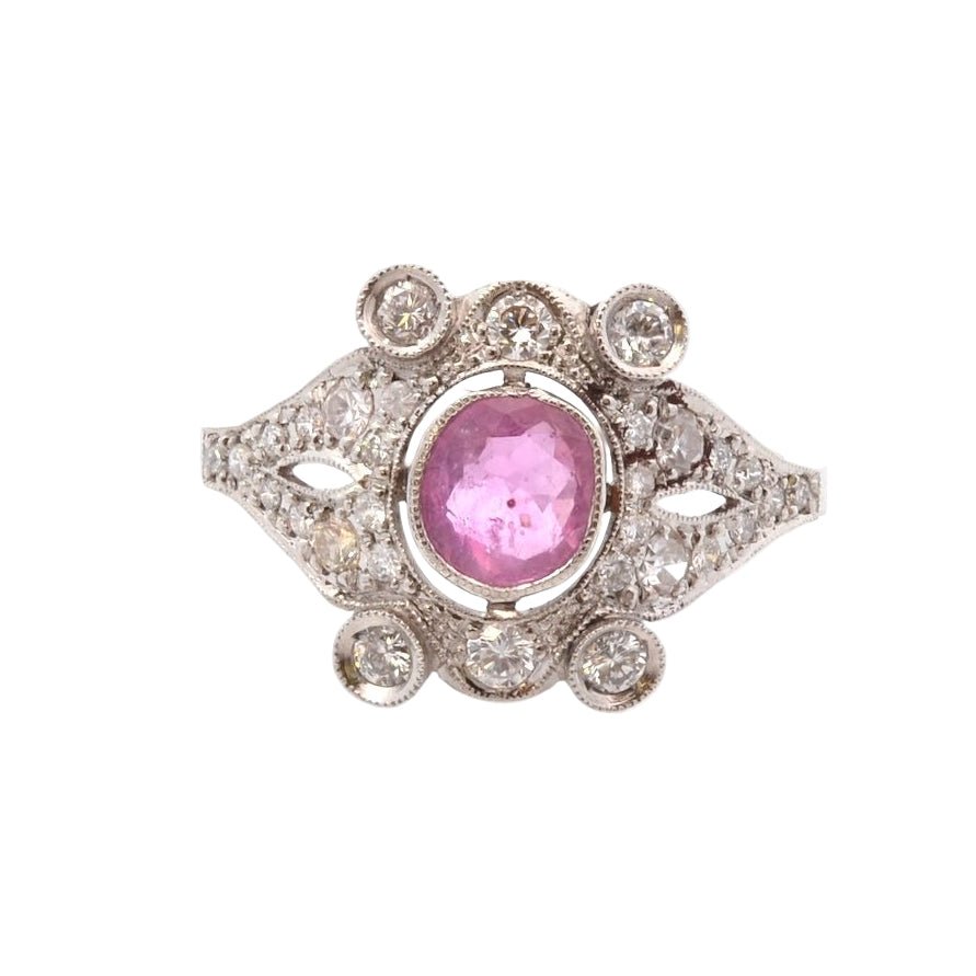 Bague en platine, rubis et diamants - Castafiore