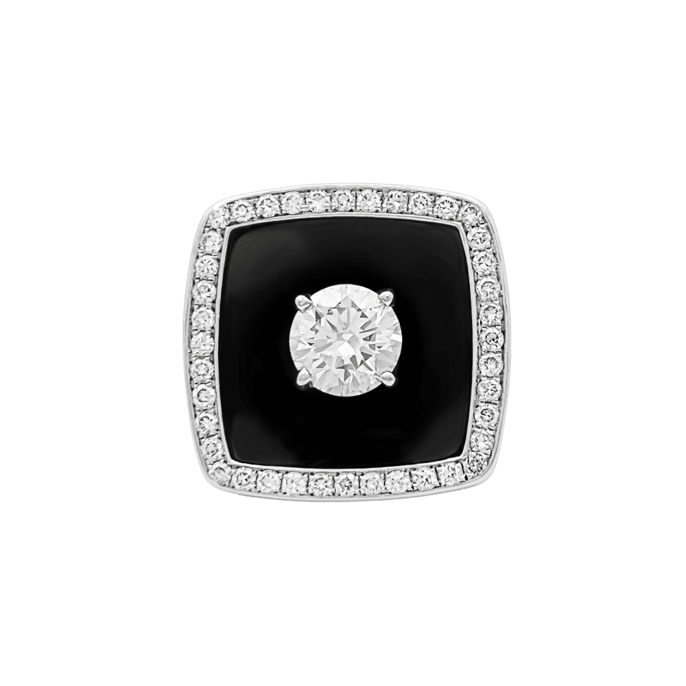 Bague Entourage CHANEL "Nuit noire" en or blanc, émail et diamants - Castafiore