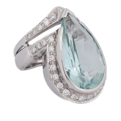 Bague Entourage en or blanc, aigue-marine et diamants - Castafiore