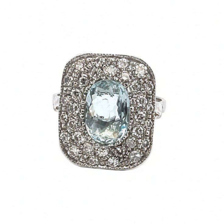 Bague Entourage en or blanc, aigue - marine et diamants - Castafiore