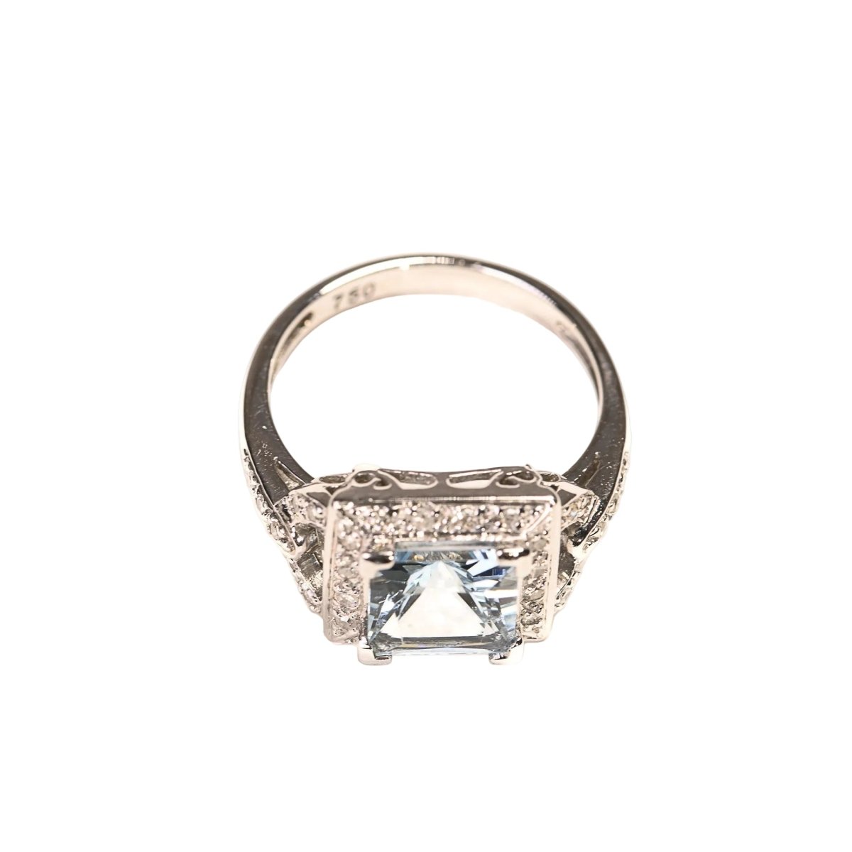 Bague Entourage en or blanc, aigue - marine et diamants - Castafiore