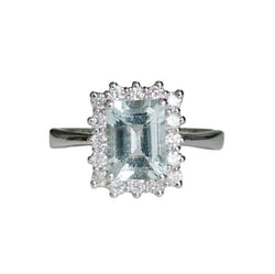 Bague Entourage en or blanc, aigue - marine et diamants - Castafiore