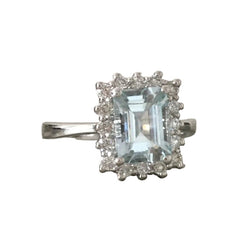 Bague Entourage en or blanc, aigue - marine et diamants - Castafiore