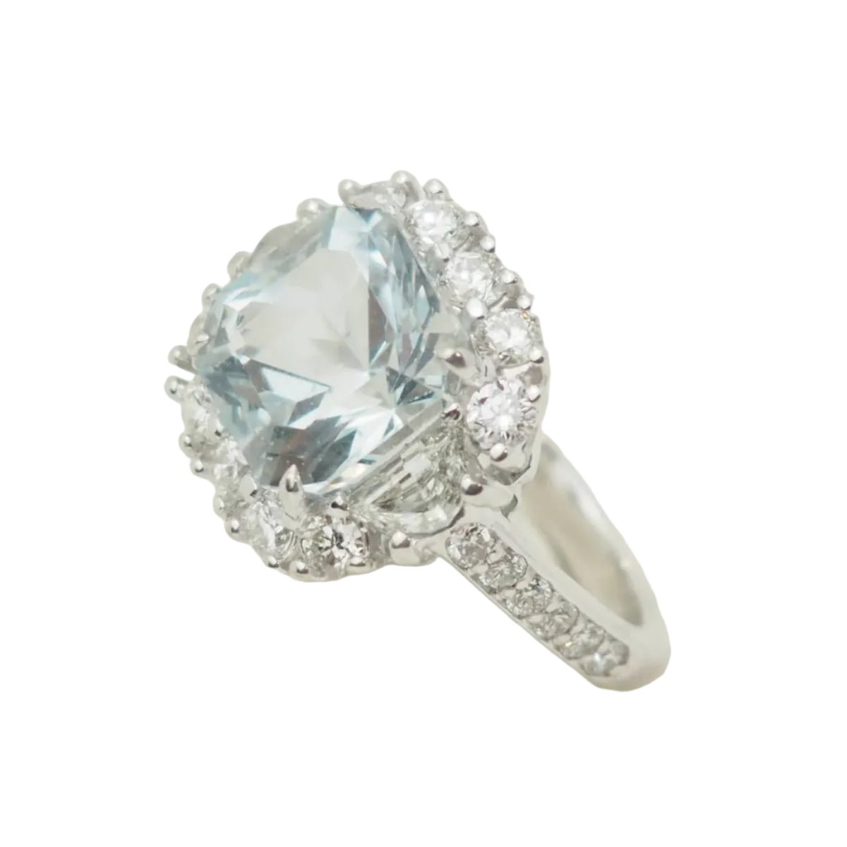 Bague Entourage en or blanc, aigue-marine et diamants - Castafiore