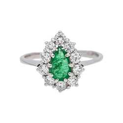 Bague Entourage en or blanc, émeraude et diamants - Castafiore
