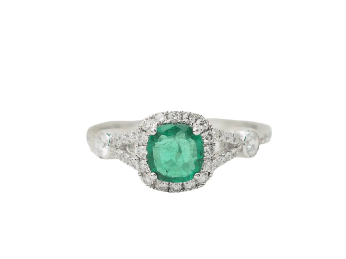 Bague Entourage en or blanc, émeraude et diamants - Castafiore