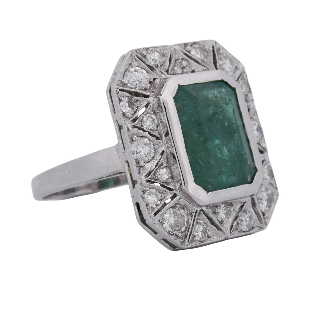 Bague Entourage en or blanc, émeraude et diamants - Castafiore