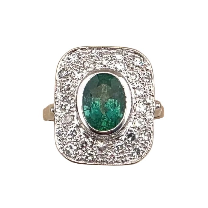 Bague Entourage en or blanc, émeraude et diamants - Castafiore