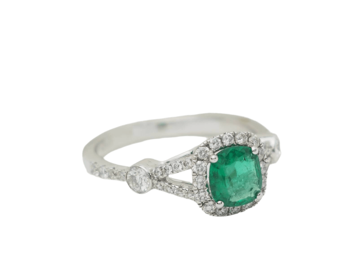Bague Entourage en or blanc, émeraude et diamants - Castafiore