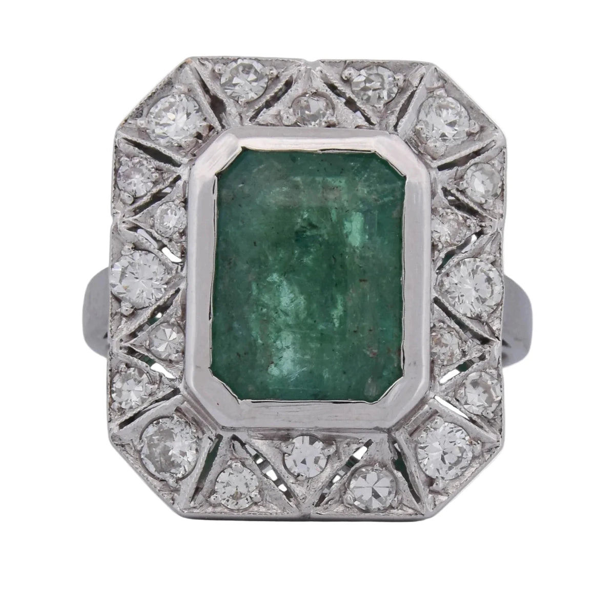 Bague Entourage en or blanc, émeraude et diamants - Castafiore