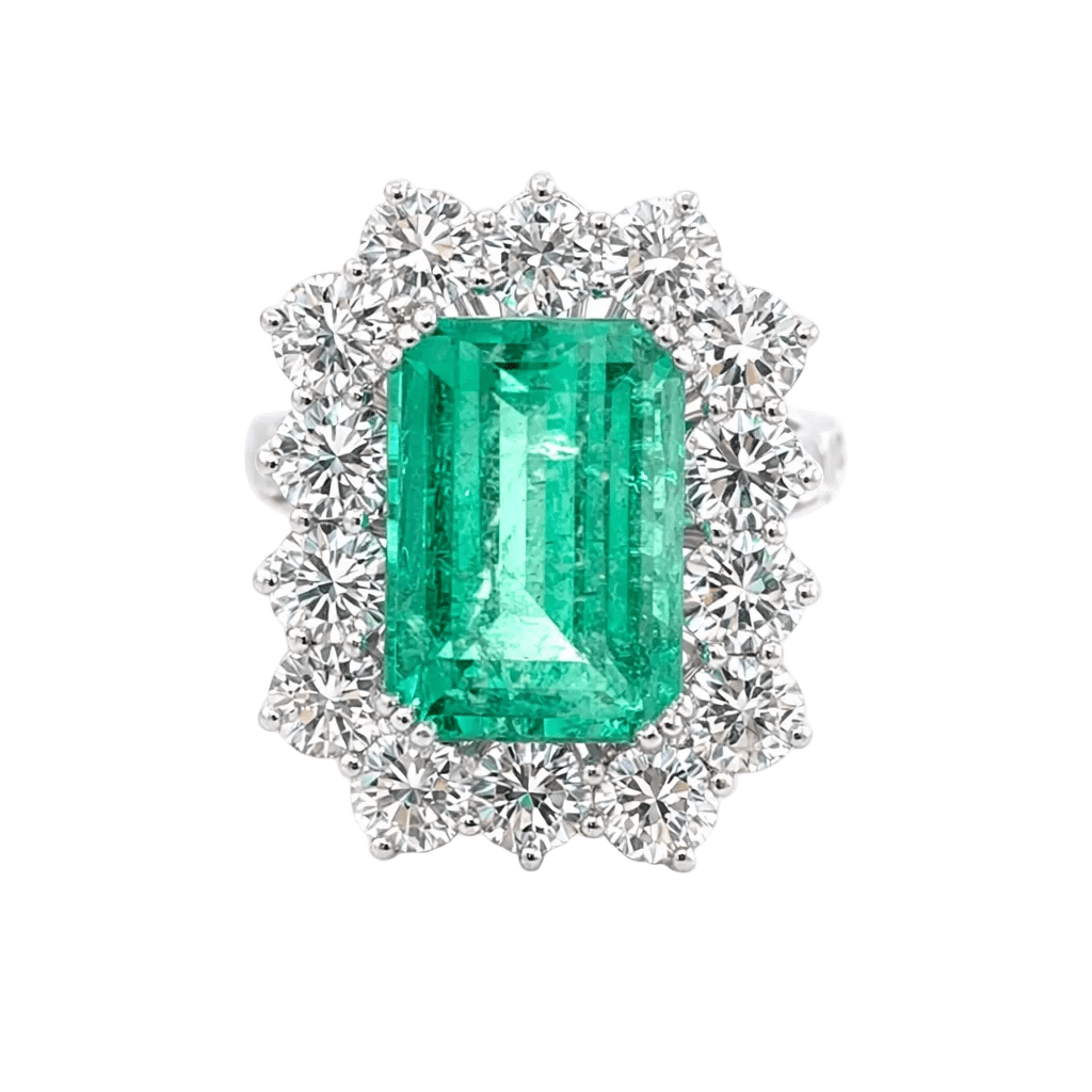 Bague Entourage en or blanc, émeraude et diamants - Castafiore