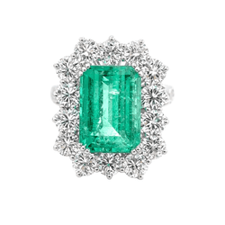 Bague Entourage en or blanc, émeraude et diamants - Castafiore