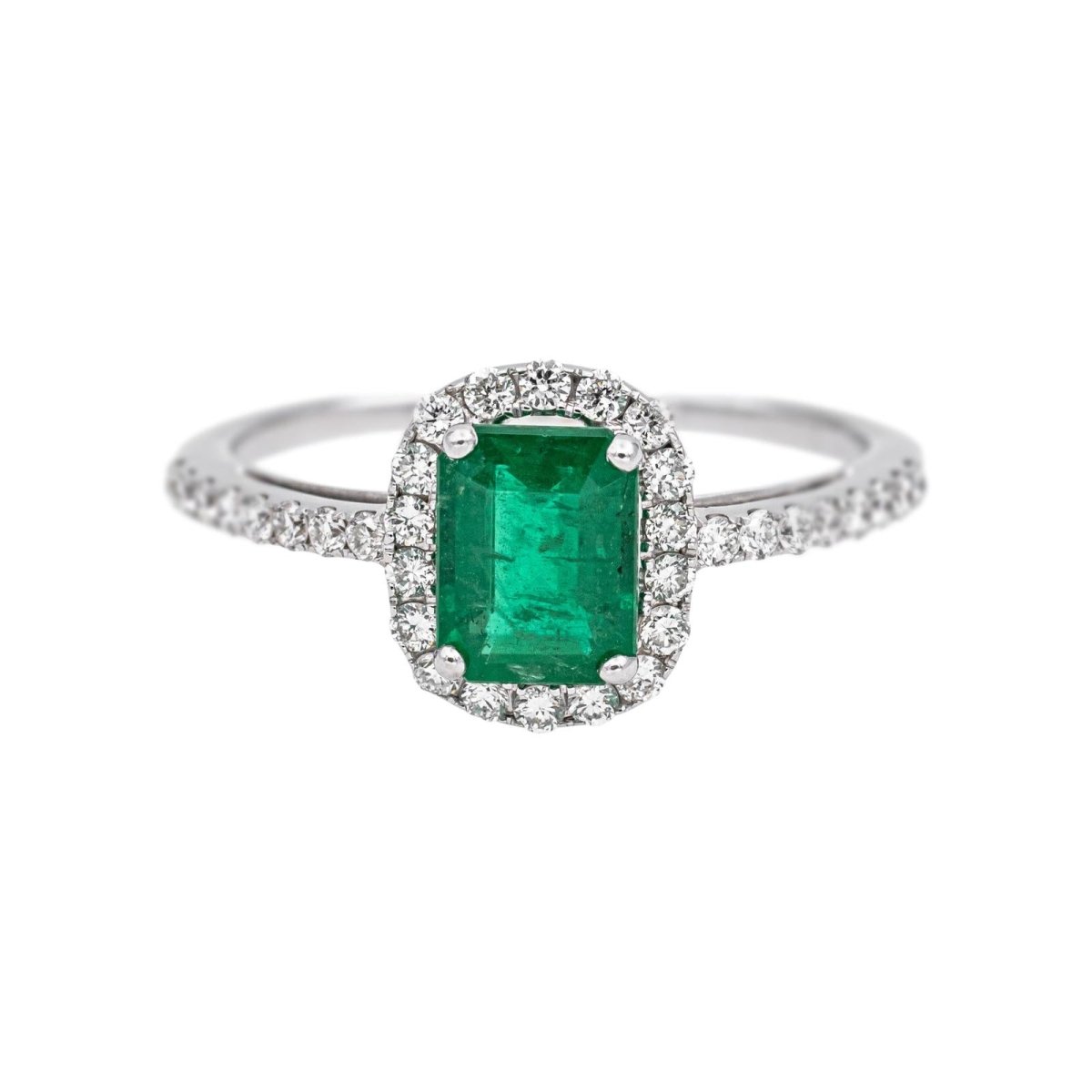 Bague Entourage en or blanc, émeraude et diamants - Castafiore